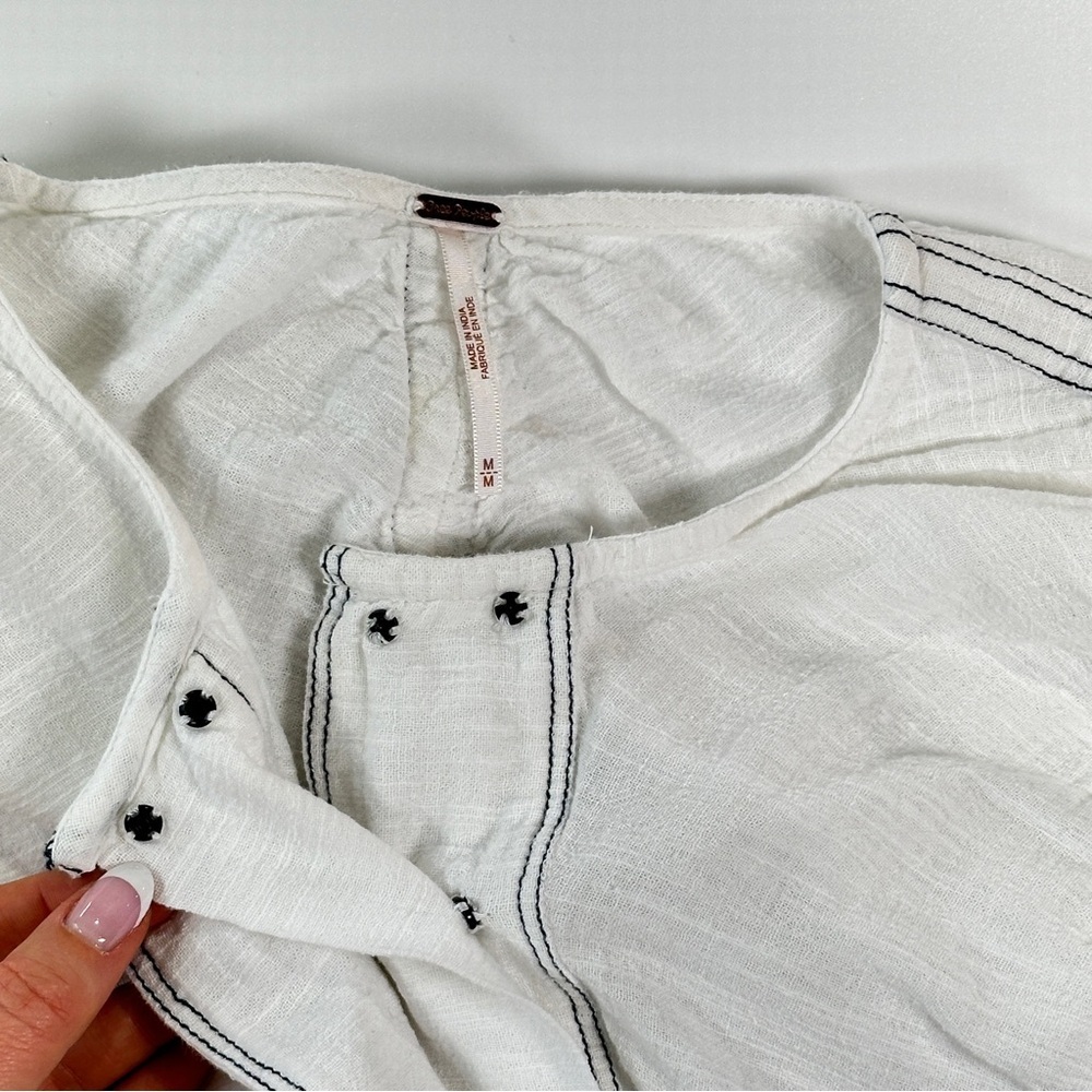 Free People Peasant Crop Top Cotton Balloon Sleeve White M - Picture 7 of 11